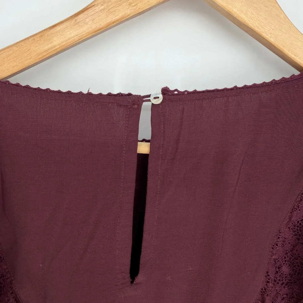 Free People Top Lace Whimsigoth Ruffle Peplum Wine Romantic Oversized Feminine
